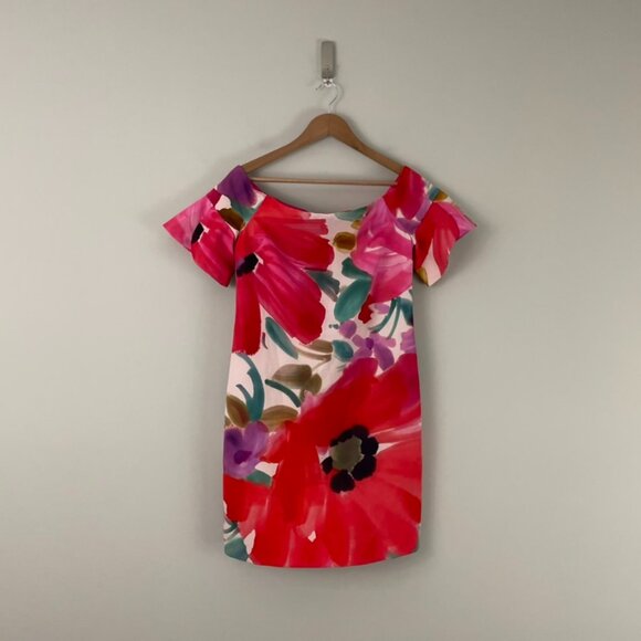 Trina Turk Watercolor Floral Off The Shoulder Sheath Dress Size 6 - Picture 1 of 6